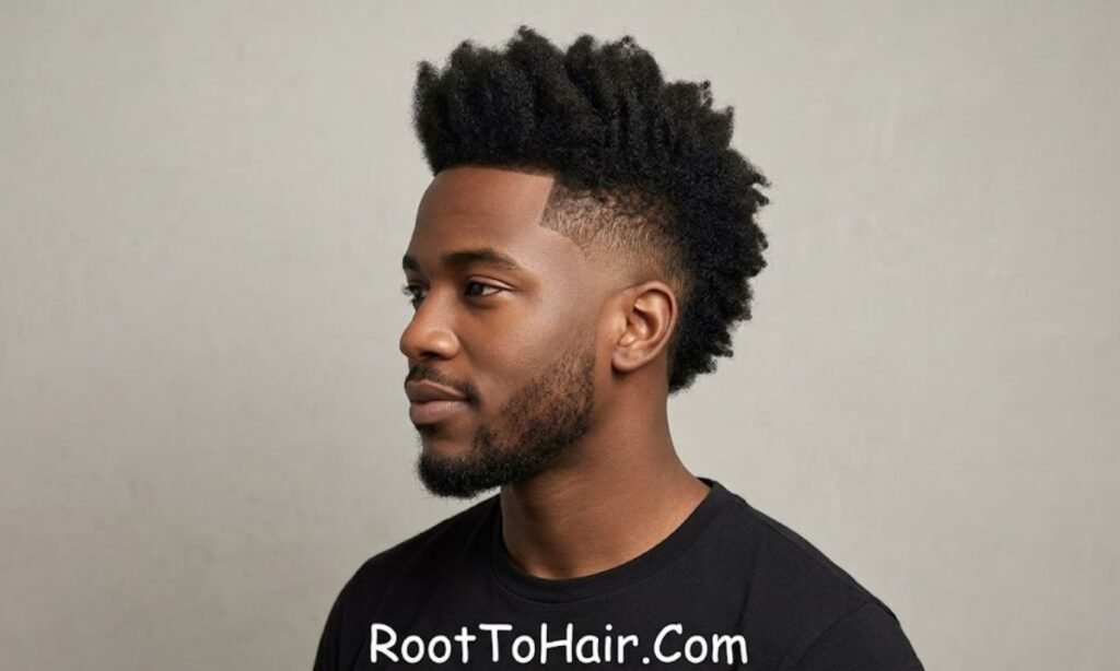 Afro Hawk (FRO Hawk) with Mid Taper Fade Black Men