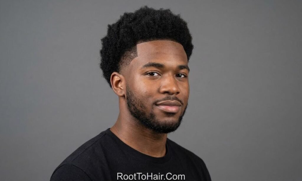 Afro with Edge-Up and Mid Taper Black Men