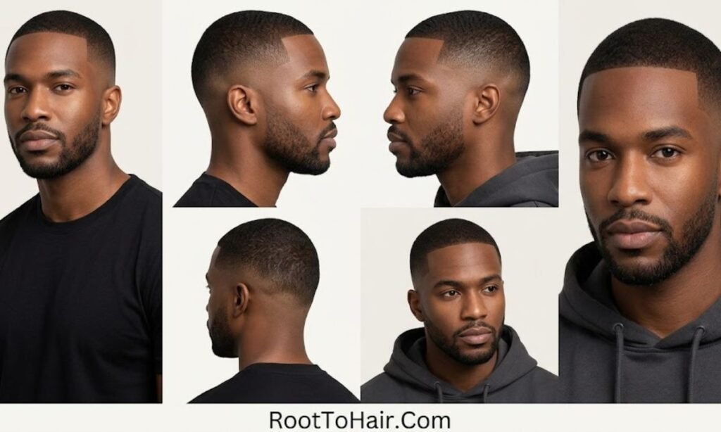 Black Men Buzz Cut with Mid Taper Fade