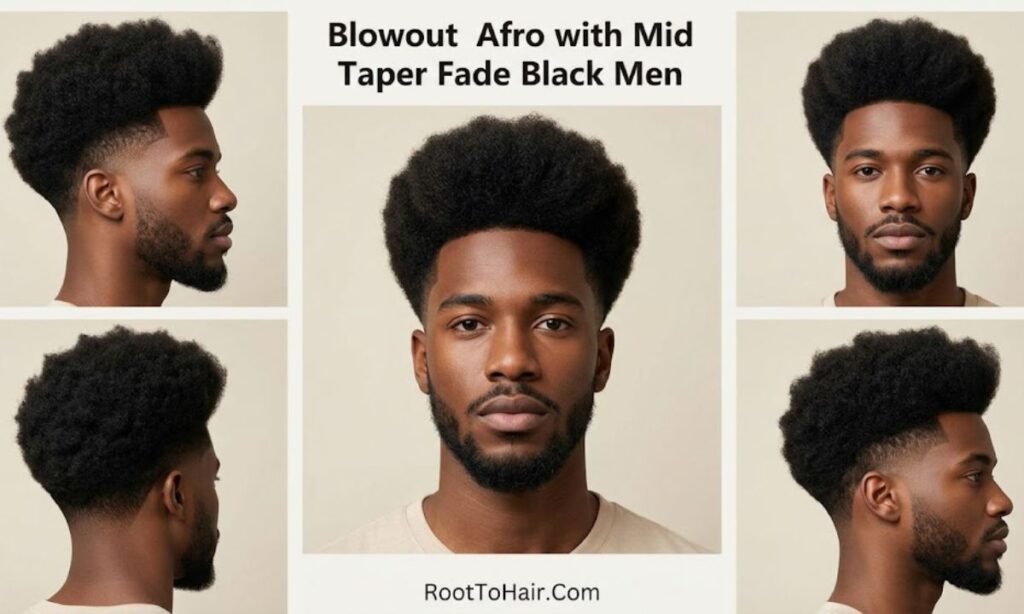 Blowout Afro with Mid Taper Fade Black Men