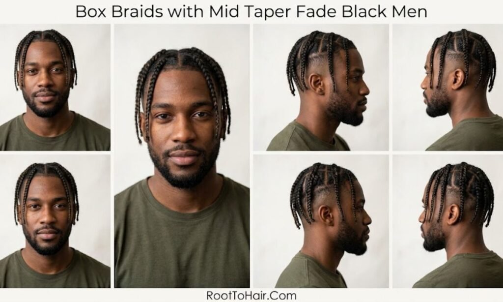 Box Braids with Mid Taper Fade Black Men