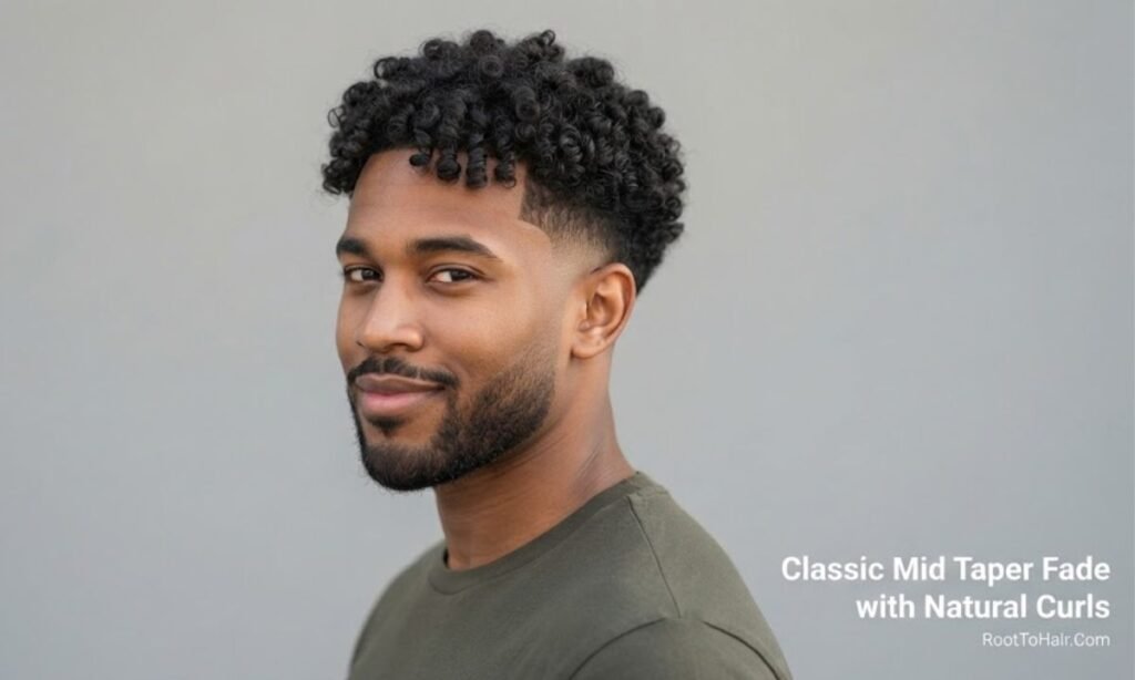 Classic Mid Taper Fade with Natural Curls