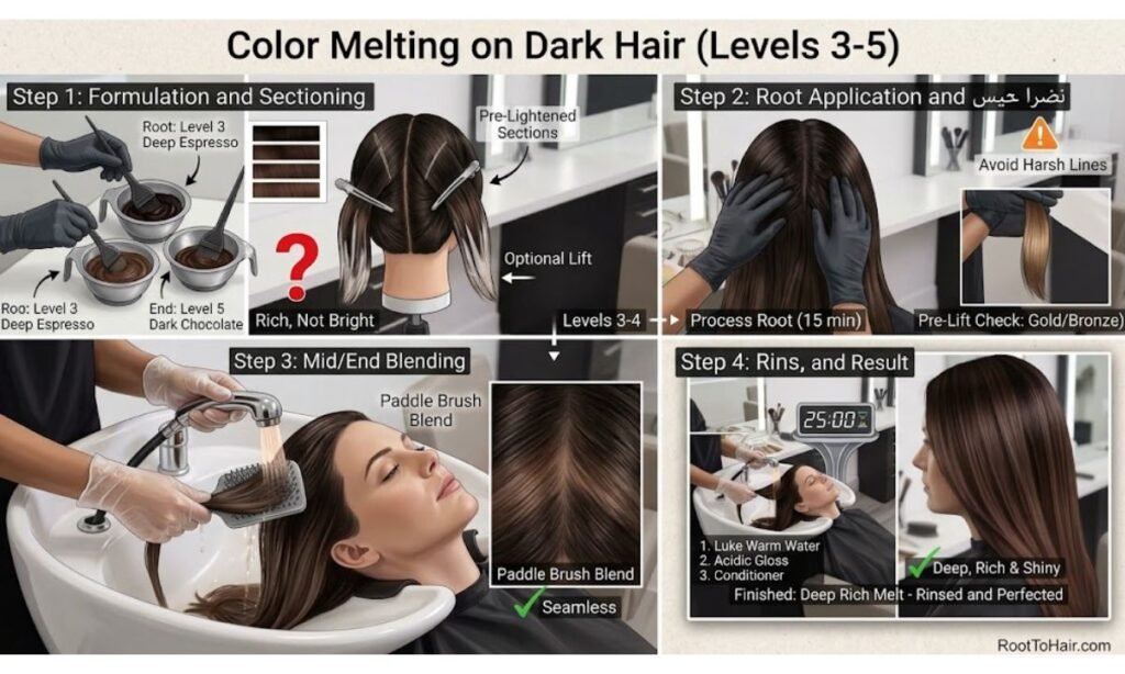 Color Melting on Dark Hair (Levels 3-5)