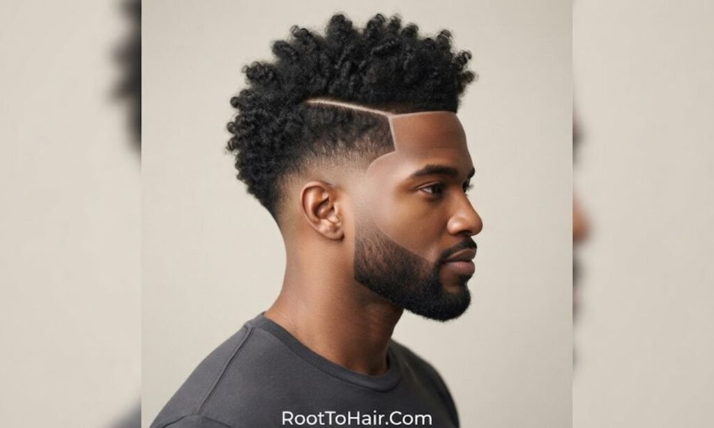 Curly Afro Low Taper with Hard Part Line-Up
