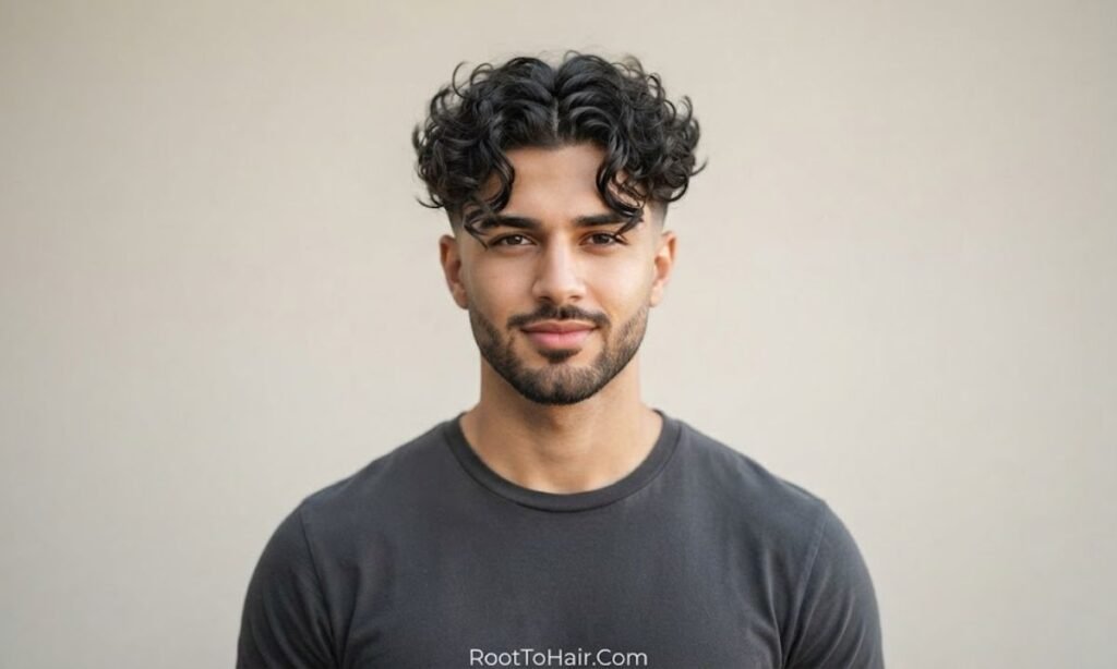 Curly Curtains with Low Taper Fade