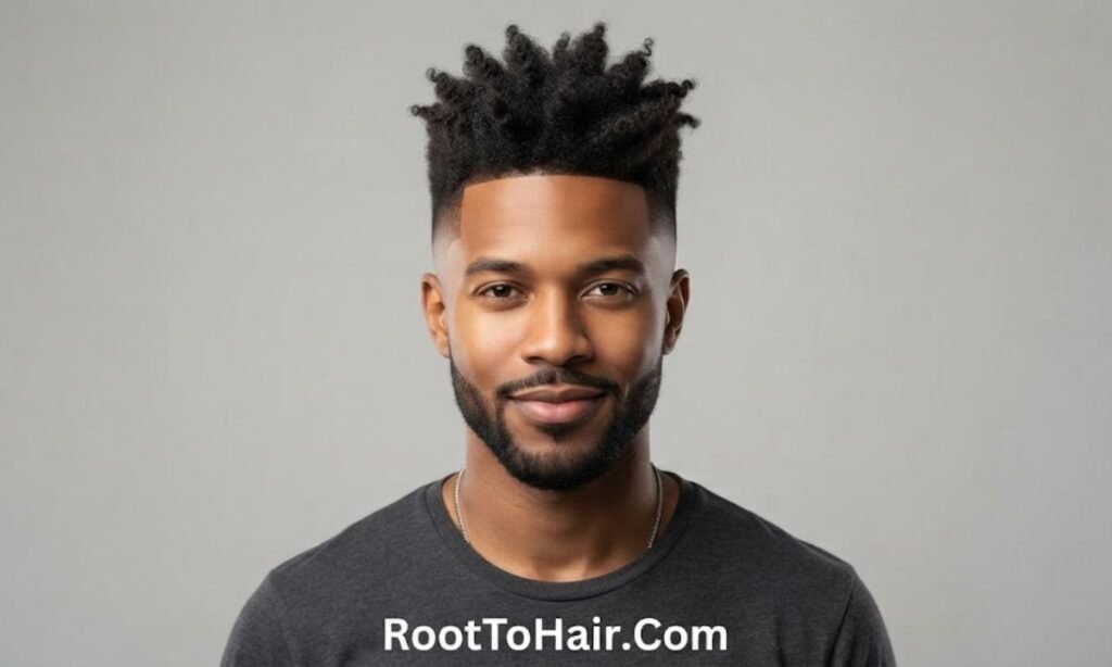 Curly Mohawk with Low Taper Fade