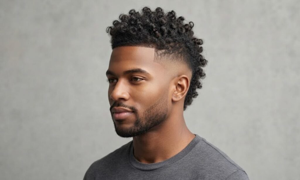 Curly Mohawk with Mid Taper Fade