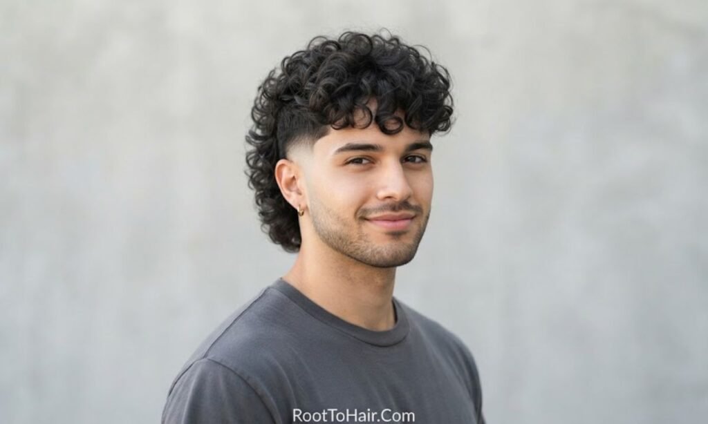 Curly Mullet with Low Taper Fade