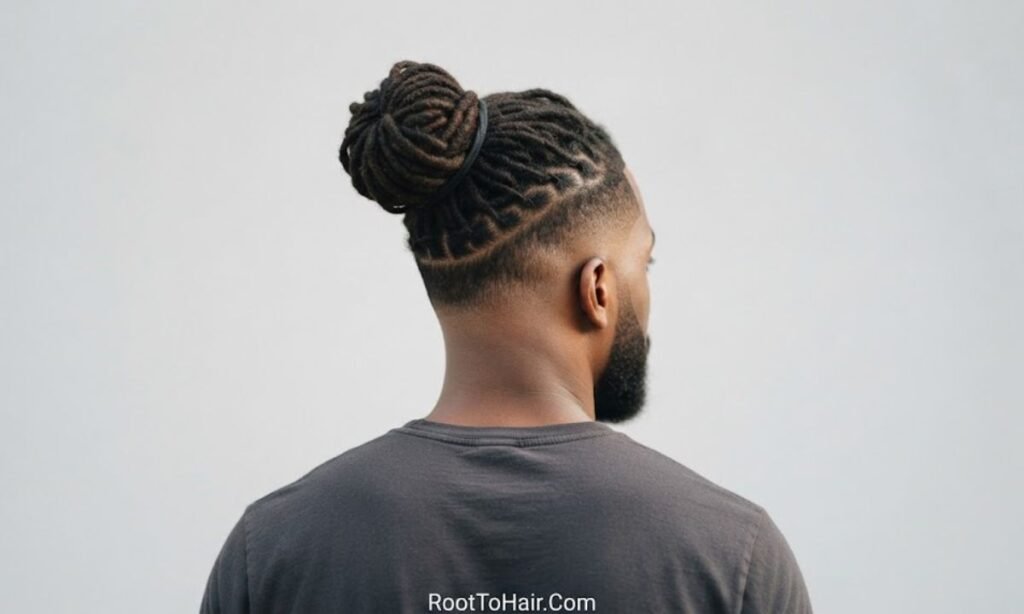 Dreadlock Bun with Mid Taper Fade