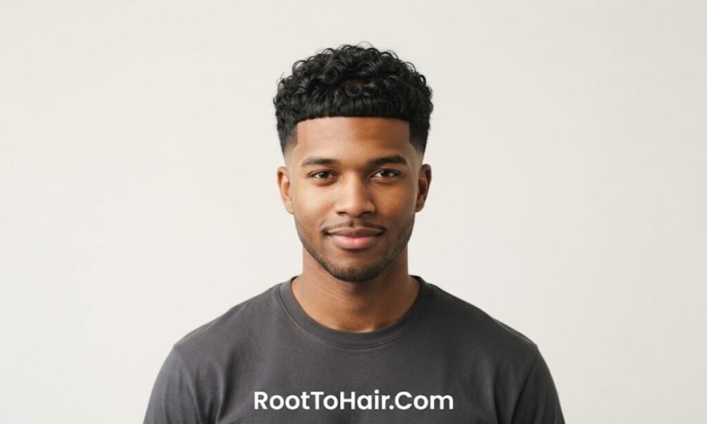 Edgar Cut with Low Taper Fade Curly Hair