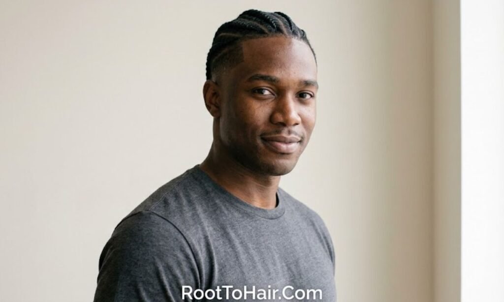 Feed-In Braids with Mid Taper Fade Black Men