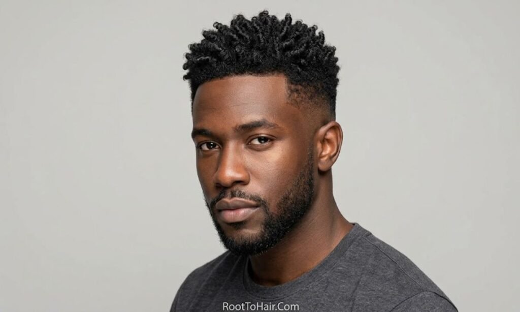 Finger Coils with Mid Taper Fade Black Men