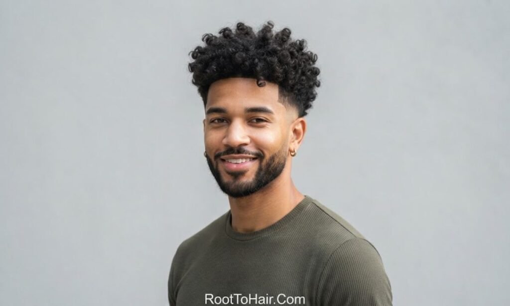 Fluffy Curly Top with Low Taper Fade