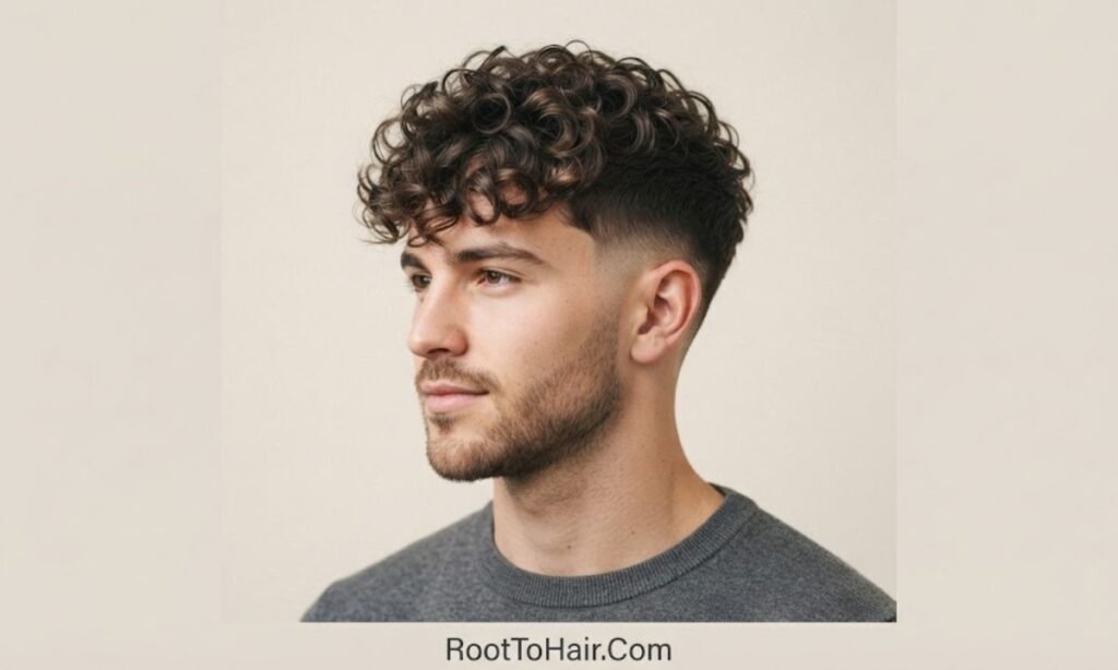 Forward-Styled Curly Fringe Low Taper