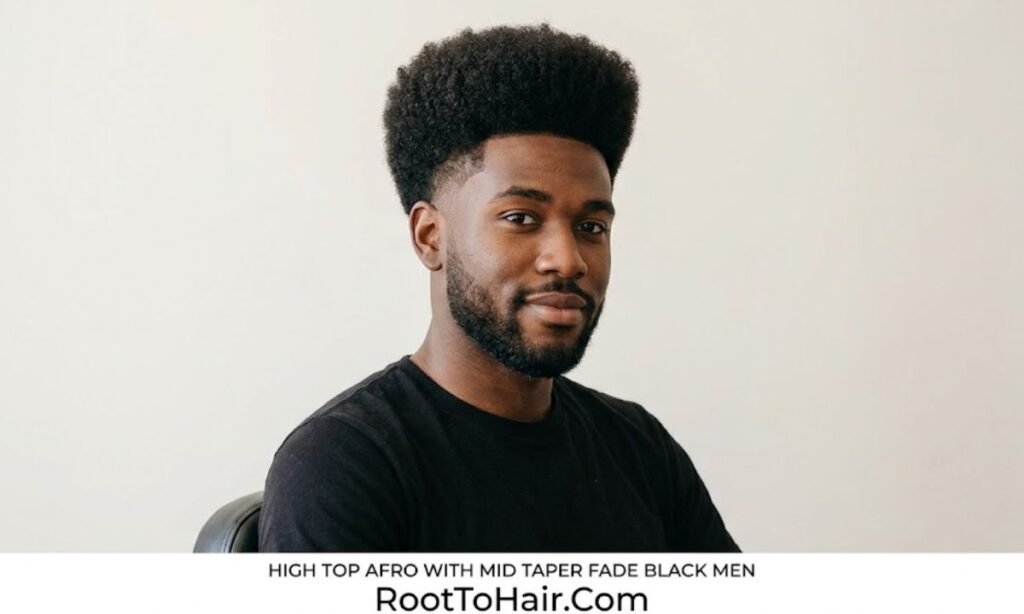 High Top Afro with Mid Taper Fade Black Men