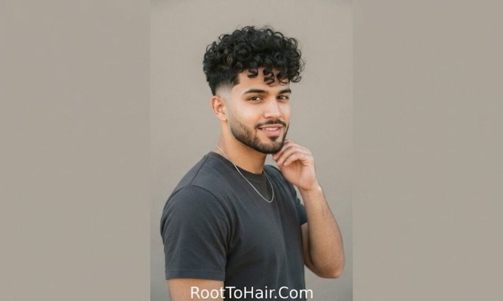 High-Volume Curly Top with Mid Taper Fade
