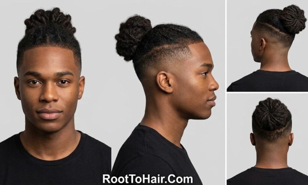 Loco Bun with Mid Taper Fade Black Men