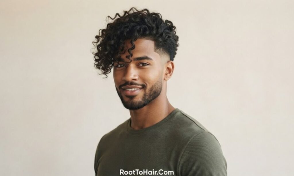 Long Curly Hair with Low Taper Fade