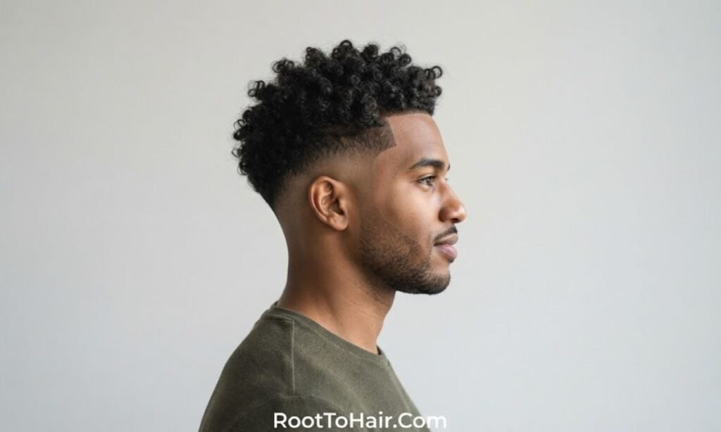 Low Drop Taper Fade with Curly Hair