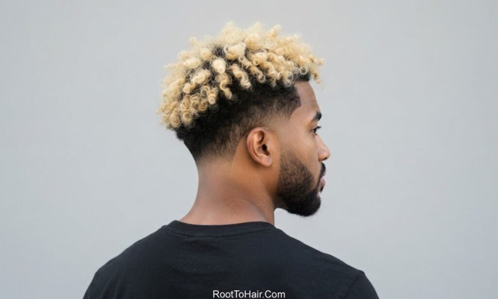 Low Taper Fade with Bleached Curly Tips
