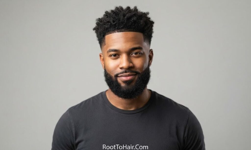 Low Taper Fade with Curls and Beard
