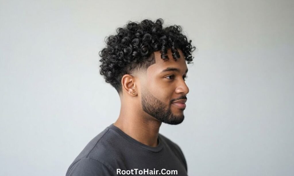Low Taper Fade with Defined Ringlets