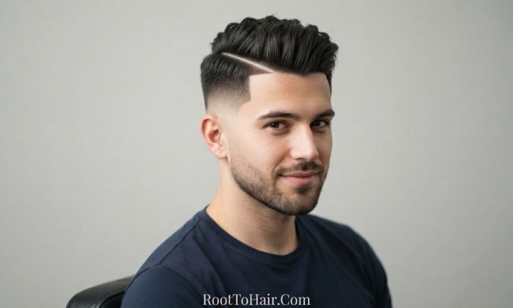Low Taper Fade with Hard Part Line
