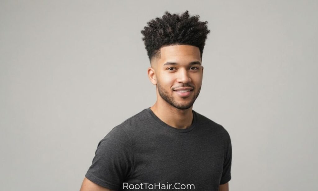Low Taper Fade with High-Top Afro Curls