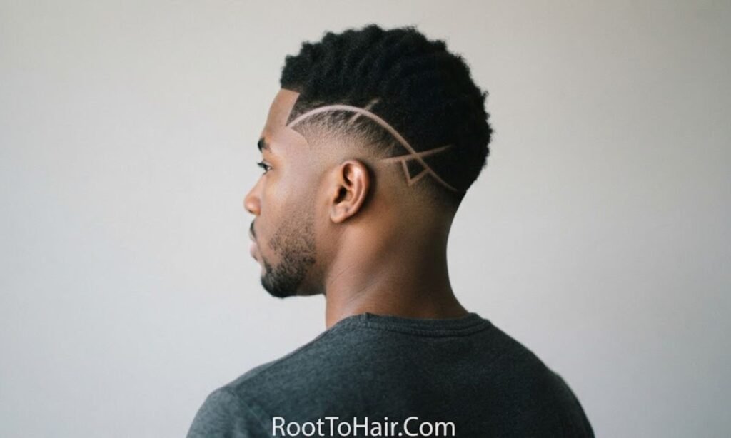 Low Taper Fade with Line Design Carved Part