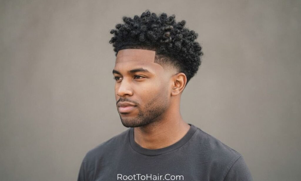 Low Taper Fade with Mixed Texture Curly Hair
