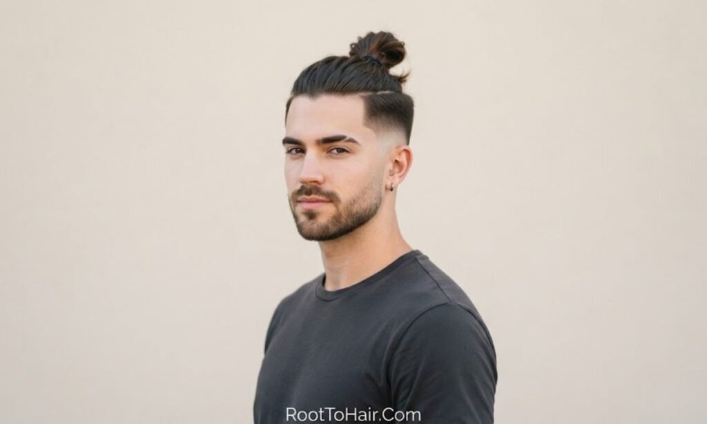 Man Bun with Mid Taper Fade