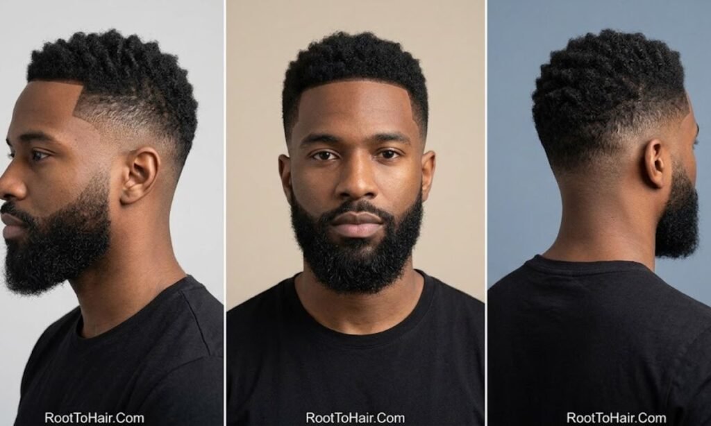 Mid Taper Fade Black Men with Full Beard