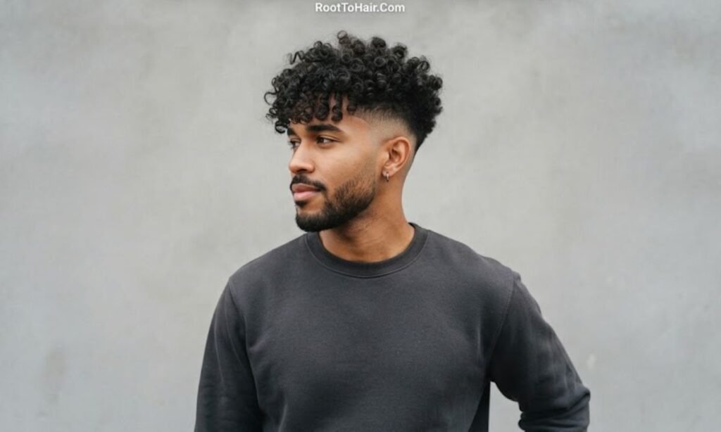 Mid Taper Fade with Curly Fringe