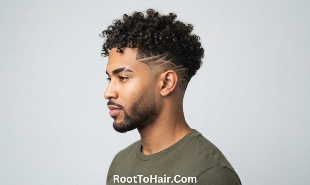Mid Taper Fade with Curly Hair Designs and Patterns