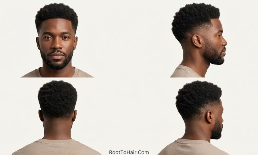 Mid Taper Fade with Low Afro Black Men
