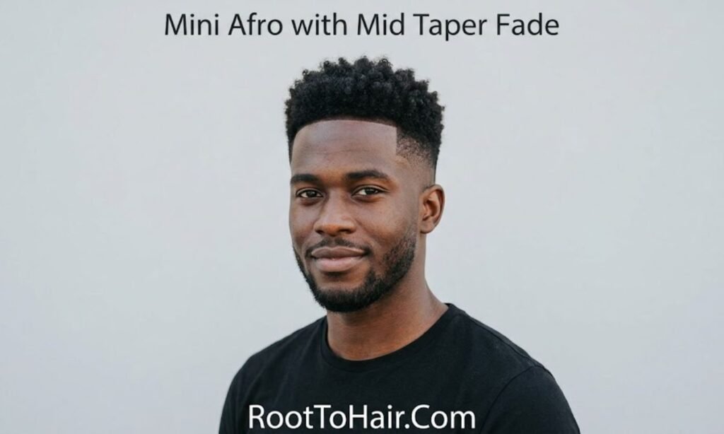 Mini Afro with Mid Taper Fade Black Men