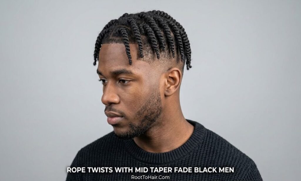 Rope Twists with Mid Taper Fade Black Men