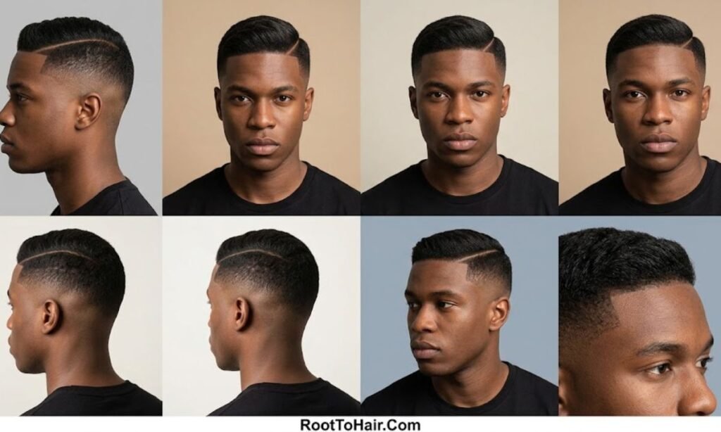 Side Part with Mid Taper Fade Black Men