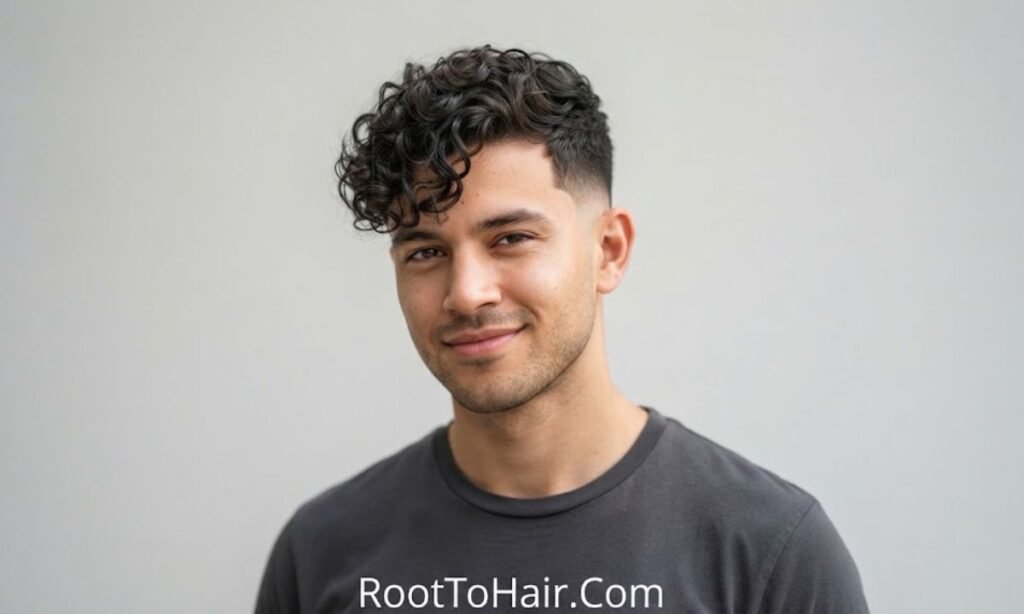 Side-Swept Curly Fringe with Low Taper
