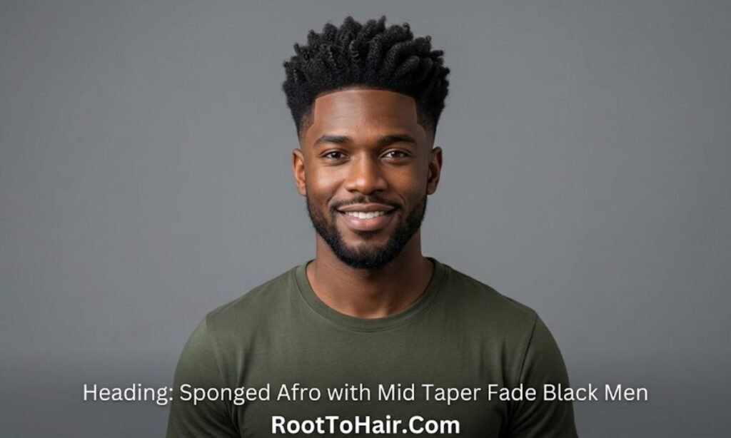 Sponged Afro with Mid Taper Fade Black Men