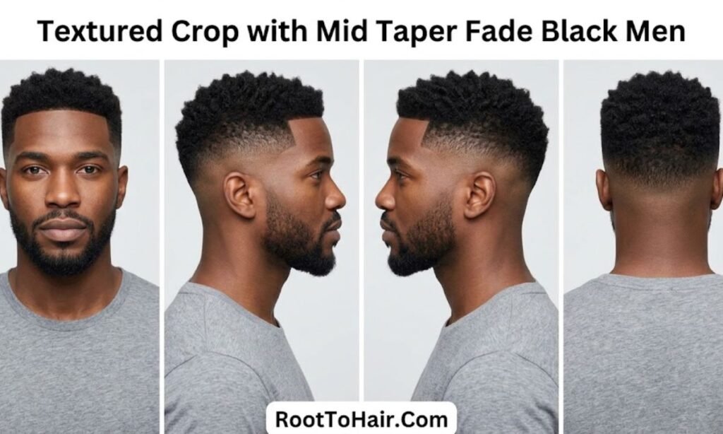 Textured Crop with Mid Taper Fade Black Men