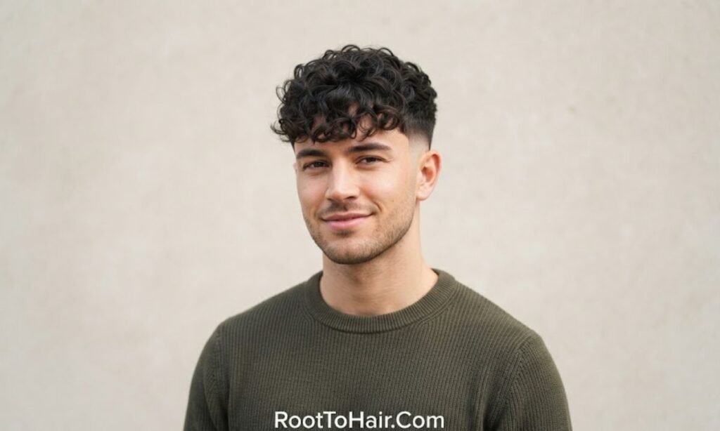 Textured Curly Fringe with Low Taper