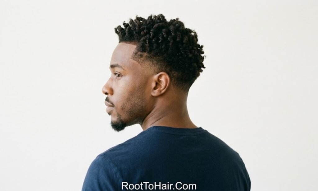 Twist-Out with Mid Taper Fade Black Men
