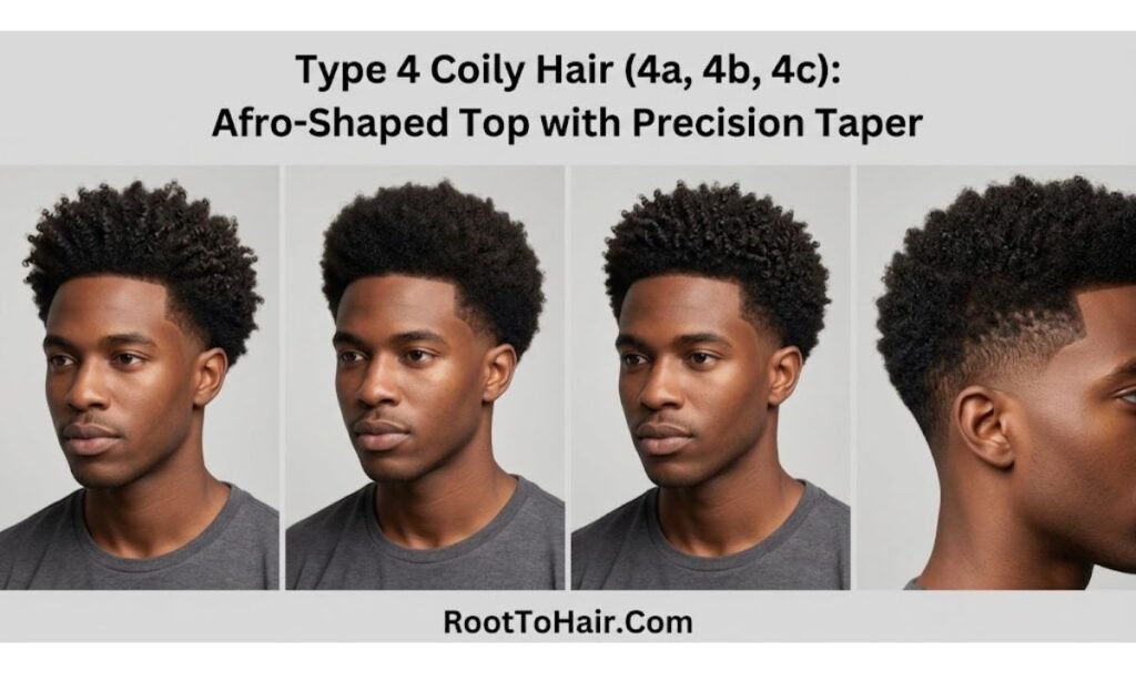 Type 4 Coily Hair (4a, 4b, 4c) Afro-Shaped Top with Precision Taper